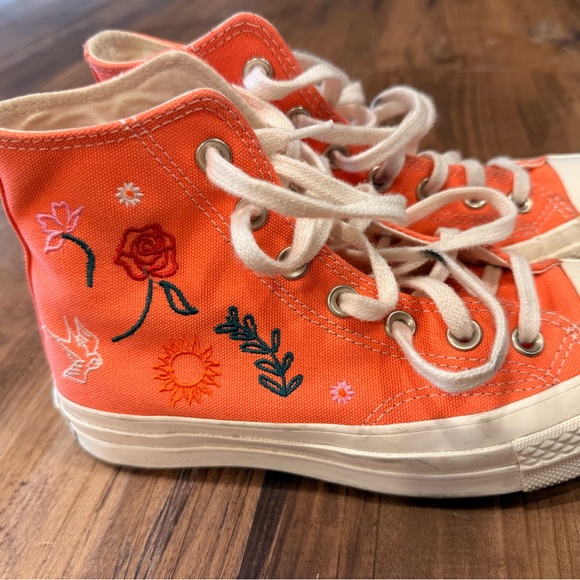Orange High-Top Converse All Stars with Floral Design - Picture 2 of 5